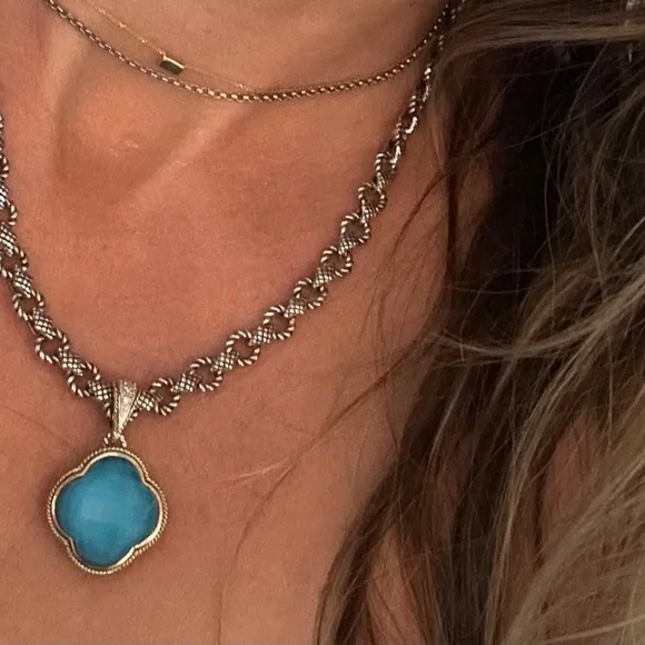 Andrea Candela silver turquoise clover pendant with diamonds. - Picture 7 of 8